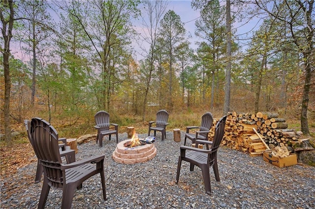 view of patio / terrace with a fire pit