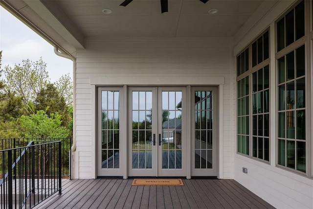 6509 NE 97th St, Oklahoma City, OK 73151 - deck featuring french doors and a ceiling fan