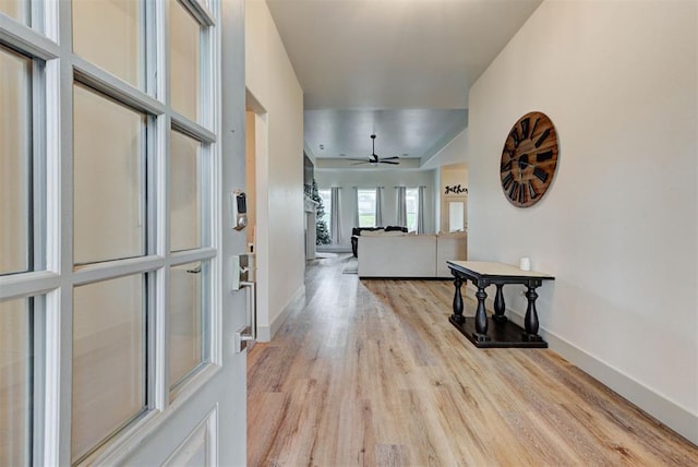 9600 Sultans Water Way, Yukon, OK 73099 - foyer featuring wood finished floors, baseboards, and ceiling fan