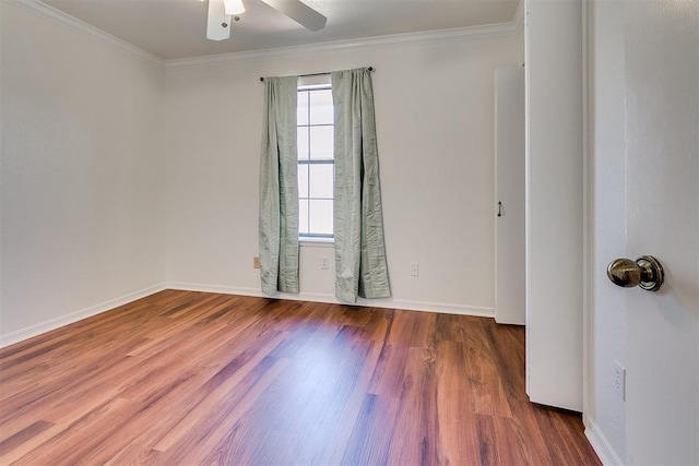 10601 Songbird Ln, Oklahoma City, OK 73130 - empty room featuring baseboards, a ceiling fan, wood finished floors, and ornamental molding