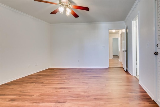 10601 Songbird Ln, Oklahoma City, OK 73130 - spare room featuring light wood-style floors, baseboards, ornamental molding, and a ceiling fan