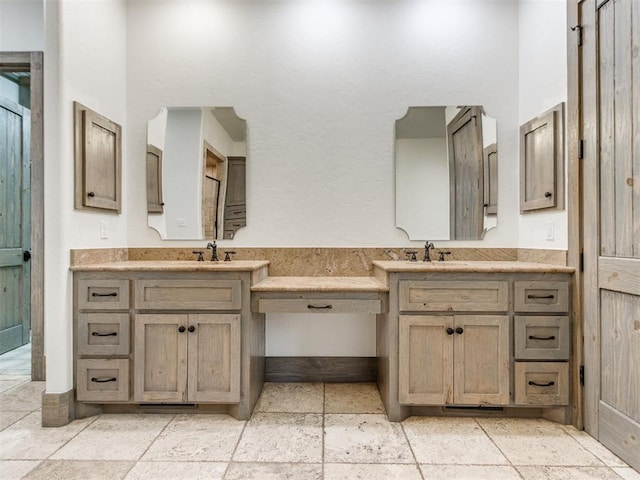 full bath featuring vanity and a towering ceiling