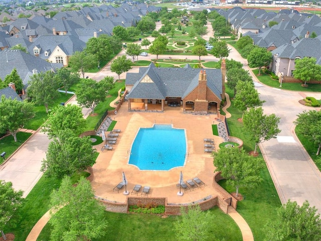 drone / aerial view with a residential view