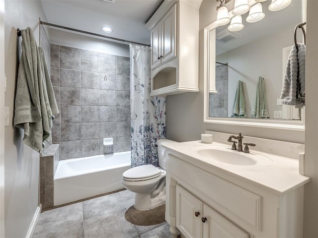 3125 Cumberland Dr, Edmond, OK 73034 - bathroom featuring toilet, shower / bath combination with curtain, and vanity