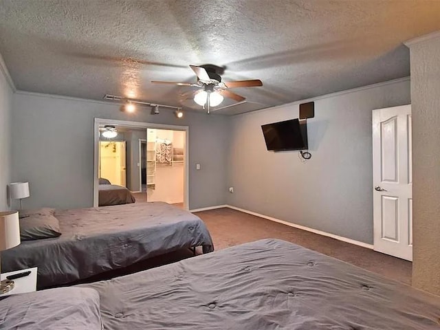 1904 NW Euclid Ave, Lawton, OK 73507 - carpeted bedroom featuring track lighting, a ceiling fan, a textured ceiling, and a spacious closet