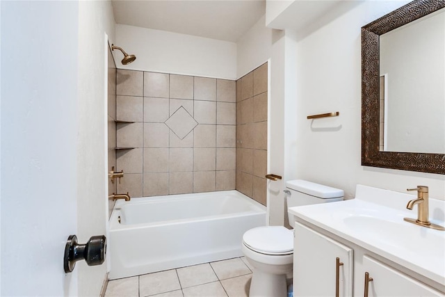 bathroom featuring vanity, shower / bath combination, tile patterned floors, and toilet