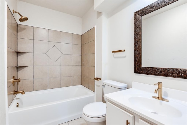 bathroom featuring vanity, bathtub / shower combination, and toilet