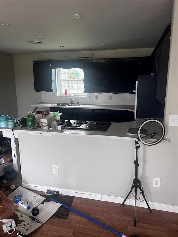kitchen featuring electric cooktop, wood finished floors, and a sink