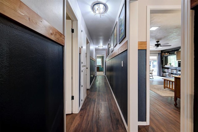 corridor featuring baseboards, plenty of natural light, and dark wood-style flooring