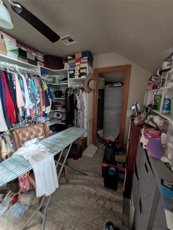900 Walnut Pl, Norman, OK 73072 - walk in closet with vaulted ceiling and carpet flooring