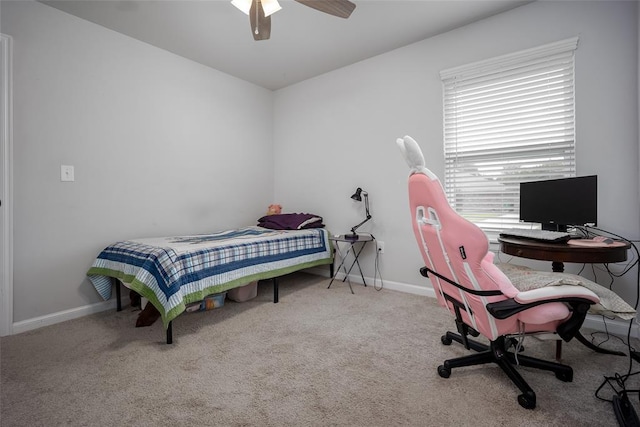 1208 Hickory Creek Dr, Yukon, OK 73099 - bedroom with ceiling fan, carpet floors, and baseboards