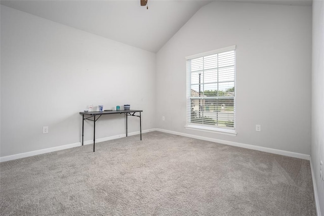 1208 Hickory Creek Dr, Yukon, OK 73099 - carpeted empty room featuring vaulted ceiling and baseboards