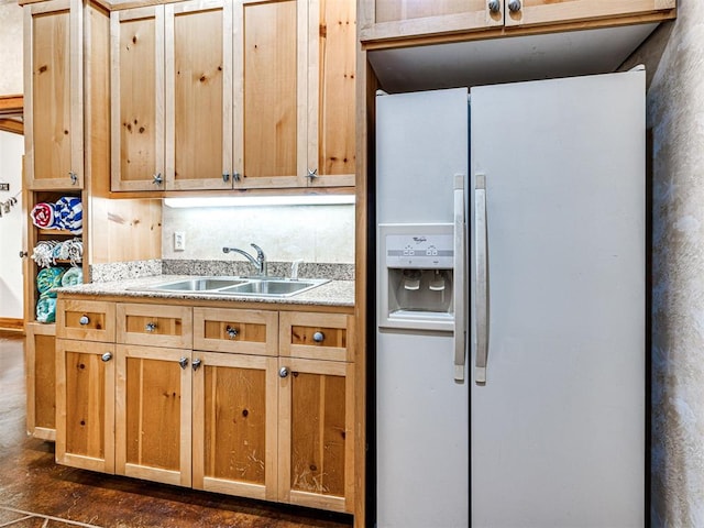3812 Ridgeline Dr, Norman, OK 73072 - kitchen with white refrigerator with ice dispenser and a sink