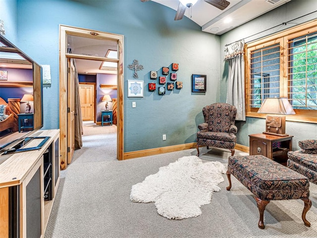 3812 Ridgeline Dr, Norman, OK 73072 - sitting room featuring baseboards, ceiling fan, and carpet