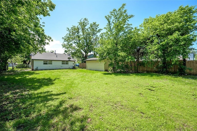 view of yard with a fenced backyard