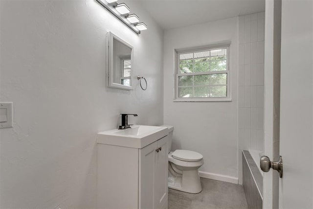 full bath with vanity, walk in shower, toilet, and a bath