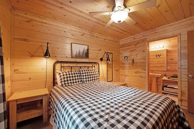 206 Orca Rd, Broken Bow, OK 74728 - carpeted bedroom featuring wood walls and wood ceiling