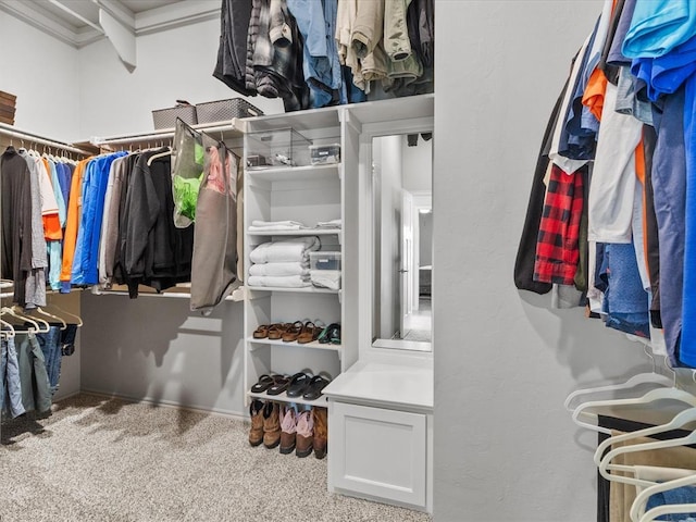 walk in closet with carpet