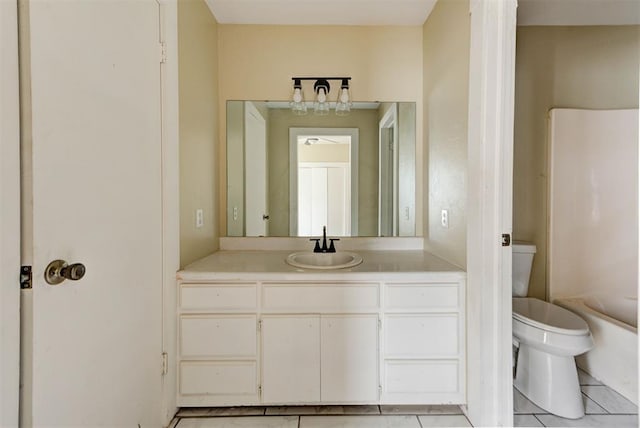 1629 Birch St, Oklahoma City, OK 73108 - full bath with toilet, walk in shower, a washtub, tile patterned floors, and vanity