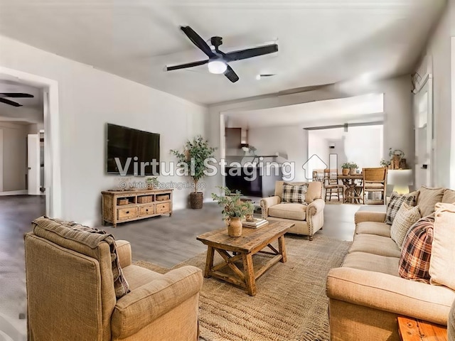 living room with ceiling fan