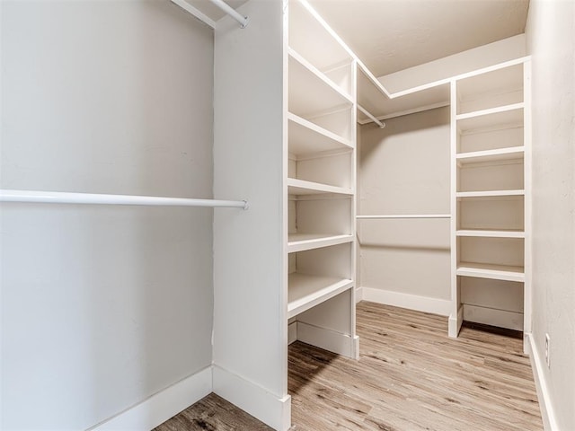 walk in closet with wood finished floors