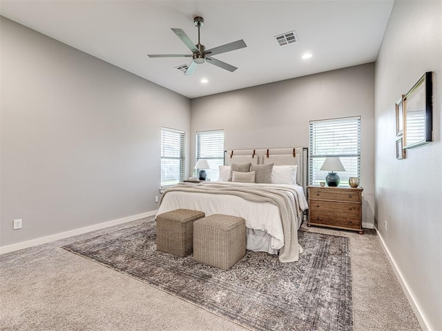 bedroom featuring carpet flooring, baseboards, and visible vents
