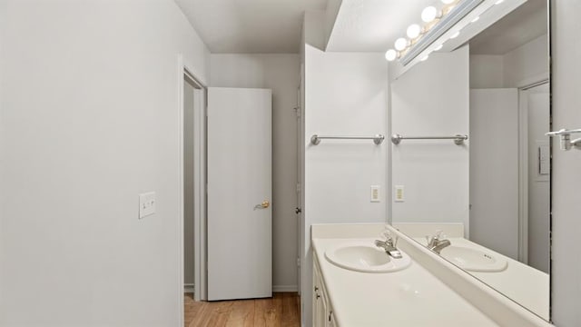bathroom with wood finished floors and vanity