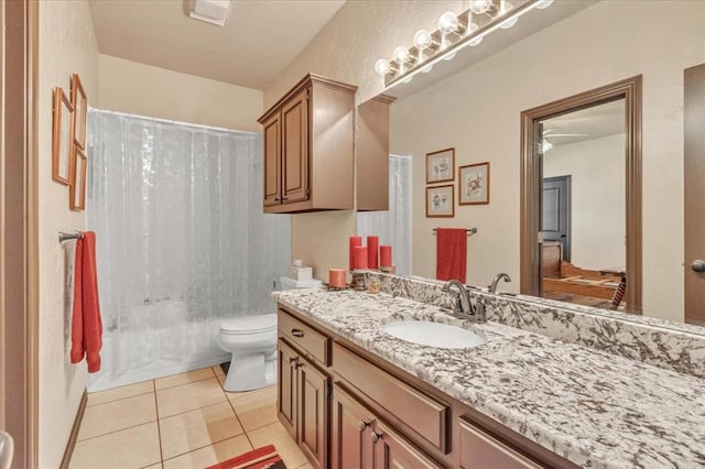 1008 Bavarian Dr, Edmond, OK 73034 - full bathroom with vanity, shower / bath combination with curtain, and tile patterned flooring