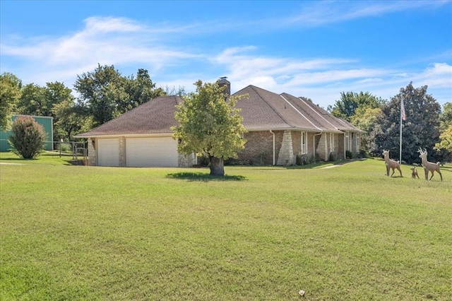 1008 Bavarian Dr, Edmond, OK 73034 - view of side of property featuring a lawn, a chimney, and a garage