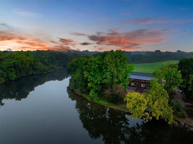 370 Stones River Ln, Broken Bow, OK 74728 - aerial view at dusk of a water view