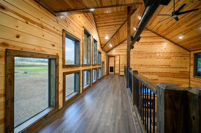 370 Stones River Ln, Broken Bow, OK 74728 - hallway featuring wooden ceiling, wooden walls, and wood finished floors