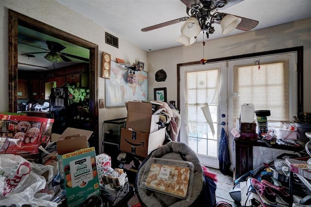 1008 Juniper Ave, Oklahoma City, OK 73130 - interior space featuring ceiling fan, visible vents, and french doors