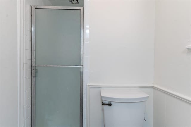 bathroom with a shower stall and toilet