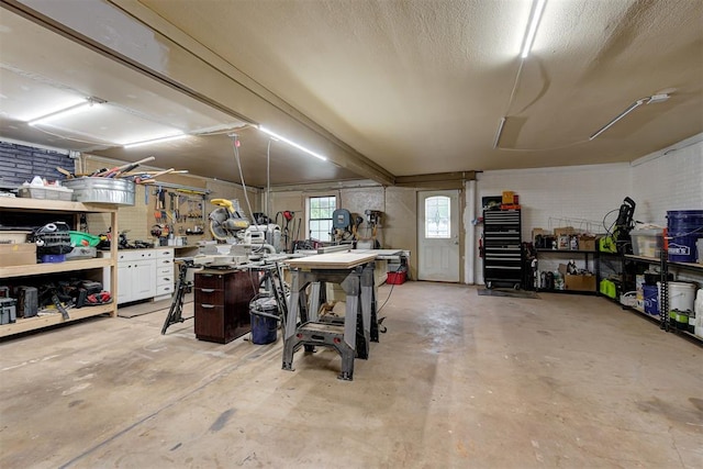 below grade area with a workshop area