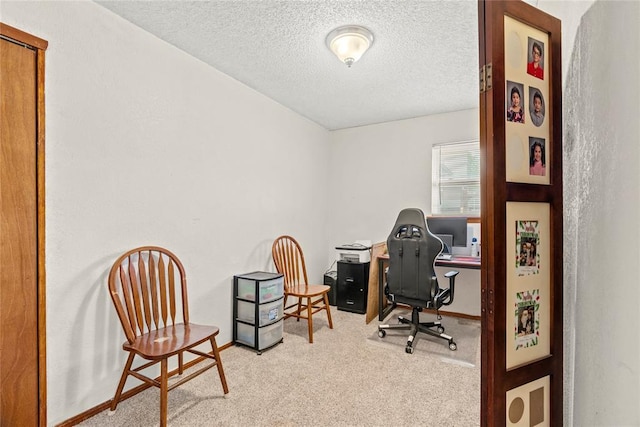 office area featuring carpet and a textured ceiling