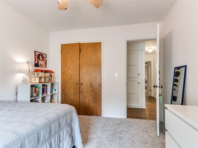 bedroom with carpet and a closet