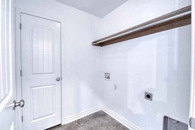 1114 Old Frisco Rd, Norman, OK 73069 - laundry room with laundry area, dark carpet, baseboards, washer hookup, and hookup for an electric dryer