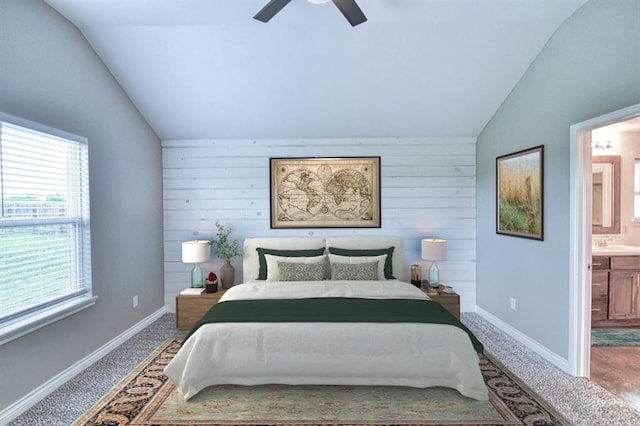 1114 Old Frisco Rd, Norman, OK 73069 - bedroom with vaulted ceiling, multiple windows, a sink, and carpet