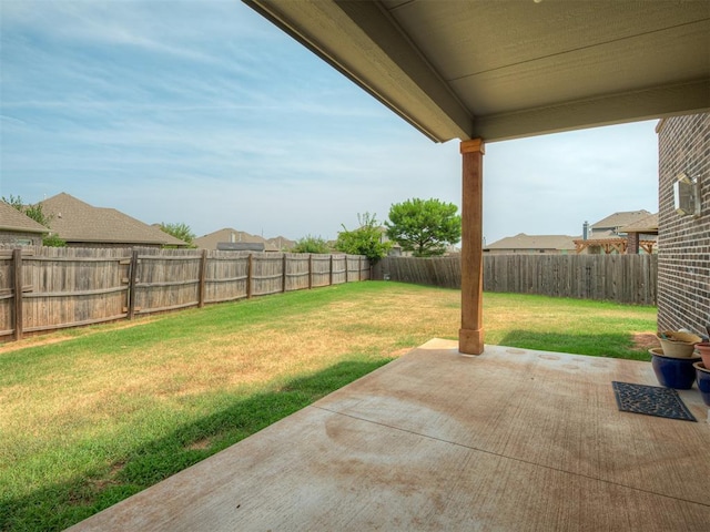 view of yard featuring a fenced backyard and a patio area
