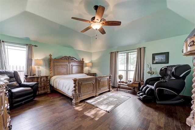 10608 Oaksplinter Ln, Oklahoma City, OK 73173 - bedroom featuring wood-type flooring, ceiling fan, and lofted ceiling
