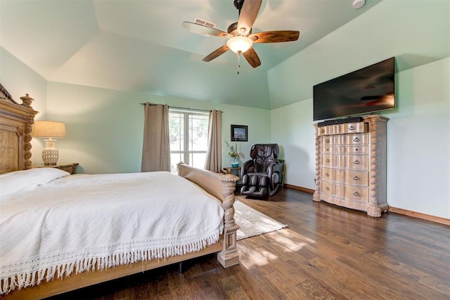 10608 Oaksplinter Ln, Oklahoma City, OK 73173 - bedroom with ceiling fan, baseboards, vaulted ceiling, and wood finished floors