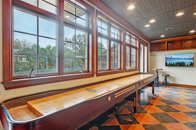 playroom featuring recessed lighting and baseboards