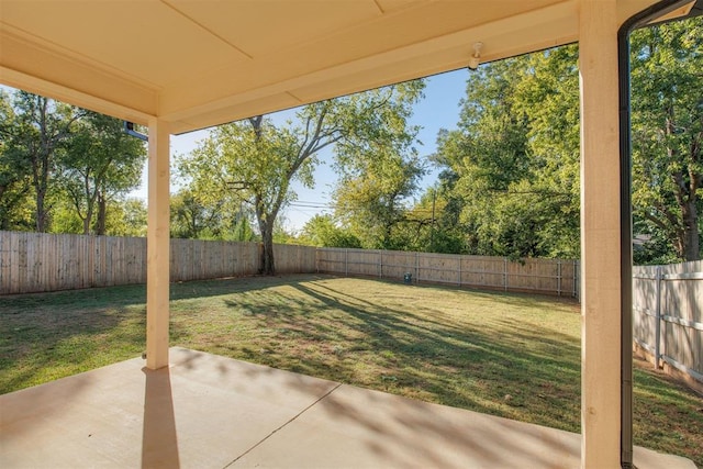 view of yard featuring a fenced backyard and a patio area