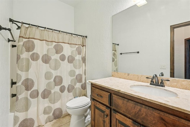 912 Lindsey Ln, Moore, OK 73160 - full bath featuring vanity, tile patterned flooring, and a shower with shower curtain