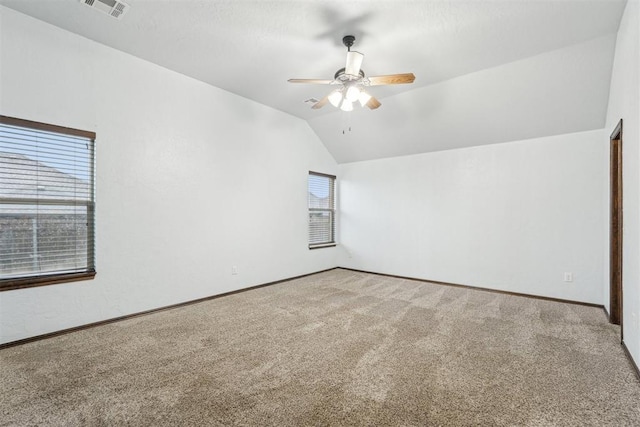 912 Lindsey Ln, Moore, OK 73160 - additional living space with vaulted ceiling, carpet flooring, and a ceiling fan