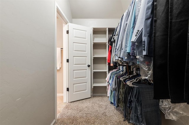 walk in closet with carpet floors
