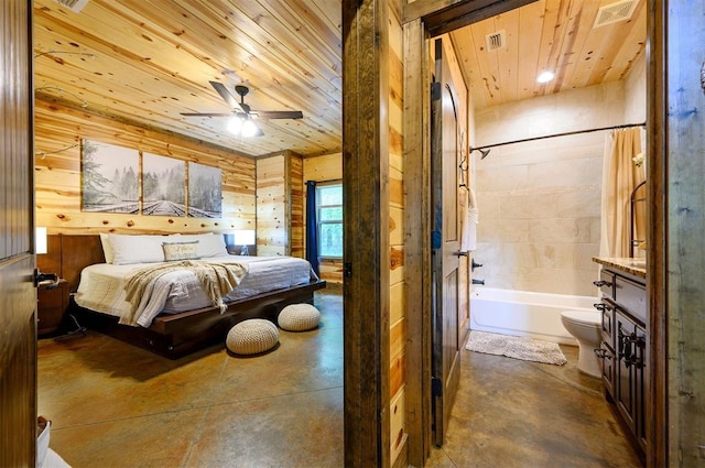 678 N State Highway 259a, Broken Bow, OK 74728 - bedroom with wooden walls, visible vents, wooden ceiling, and finished concrete floors