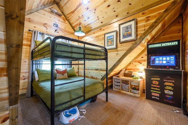 678 N State Highway 259a, Broken Bow, OK 74728 - bedroom with wooden walls and vaulted ceiling