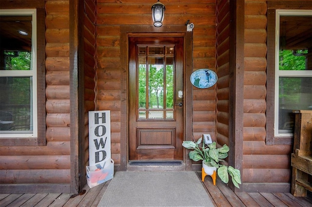 678 N State Highway 259a, Broken Bow, OK 74728 - doorway to property with log veneer siding