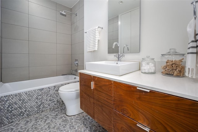 1000 NW 37th St Unit 1000 & 1002, Oklahoma City, OK 73118 - bathroom with vanity, tile patterned floors, toilet, and tiled shower / bath combo